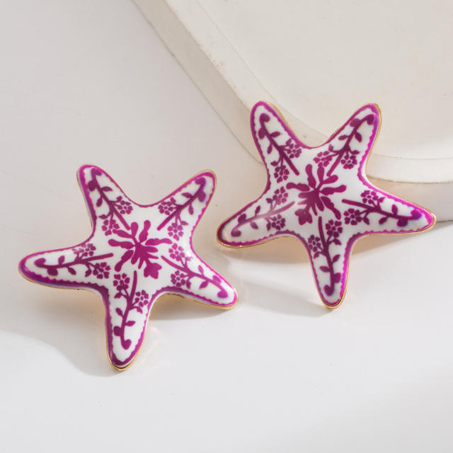Hot-Selling Painted Blue White Porcelain Starfish Earrings