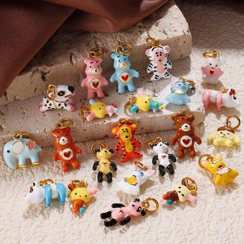 Cartoon Cute Stereo Elephant Puppy enamel charm Pendant DIY Bracelet necklace charm stainless steel charms