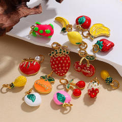 Hot Selling Oil Dripping Fruit Contrasting Color Strawberry Cherry Pendant Accessories Stainless Steel Apple Handmade Jewelry Bracelet Necklace