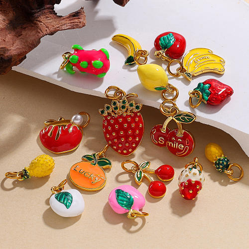 Hot Selling Oil Dripping Fruit Contrasting Color Strawberry Cherry Pendant Accessories Stainless Steel Apple Handmade Jewelry Bracelet Necklace