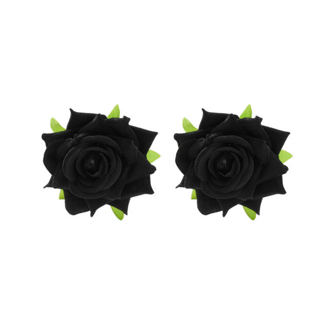 Ocean Romantic Beach Vacation Style Three-Dimensional Velvet Rose Earrings for Women
