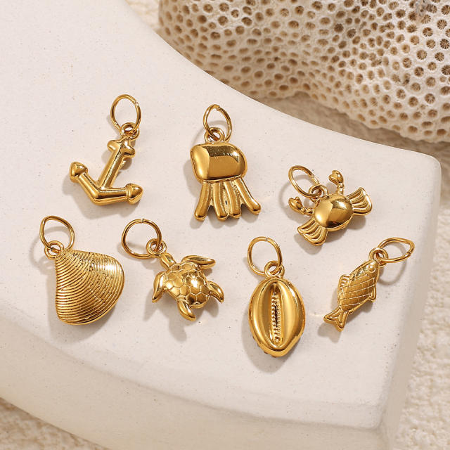 Beach Style Exquisite Inlaid Rhinestone Starfish Coconut Tree Pendant DIY Necklace Pendant Stainless Steel Bracelet Accessories