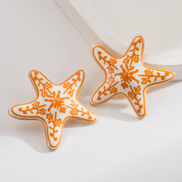 Hot-Selling Painted Blue White Porcelain Starfish Earrings