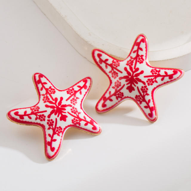 Hot-Selling Painted Blue White Porcelain Starfish Earrings