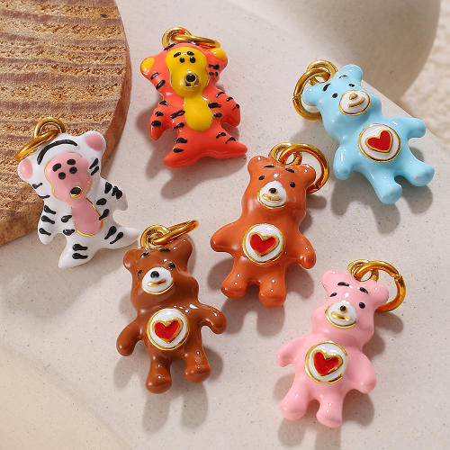 Cartoon Cute Stereo Elephant Puppy enamel charm Pendant DIY Bracelet necklace charm stainless steel charms