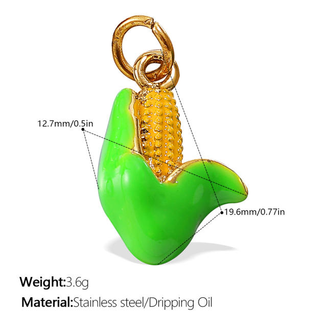 Cute and Fresh 3D Fruit Vegetable DIY Necklace charms Corn Chili Mushroom red enamel charms