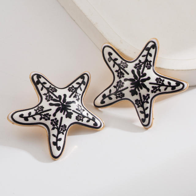 Hot-Selling Painted Blue White Porcelain Starfish Earrings