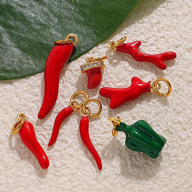 Cute and Fresh 3D Fruit Vegetable DIY Necklace charms Corn Chili Mushroom red enamel charms