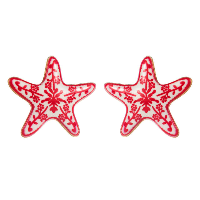 Hot-Selling Painted Blue White Porcelain Starfish Earrings