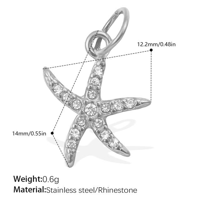 Beach Style Exquisite Inlaid Rhinestone Starfish Coconut Tree Pendant DIY Necklace Pendant Stainless Steel Bracelet Accessories