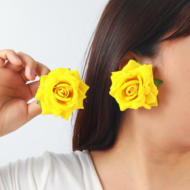 Ocean Romantic Beach Vacation Style Three-Dimensional Velvet Rose Earrings for Women