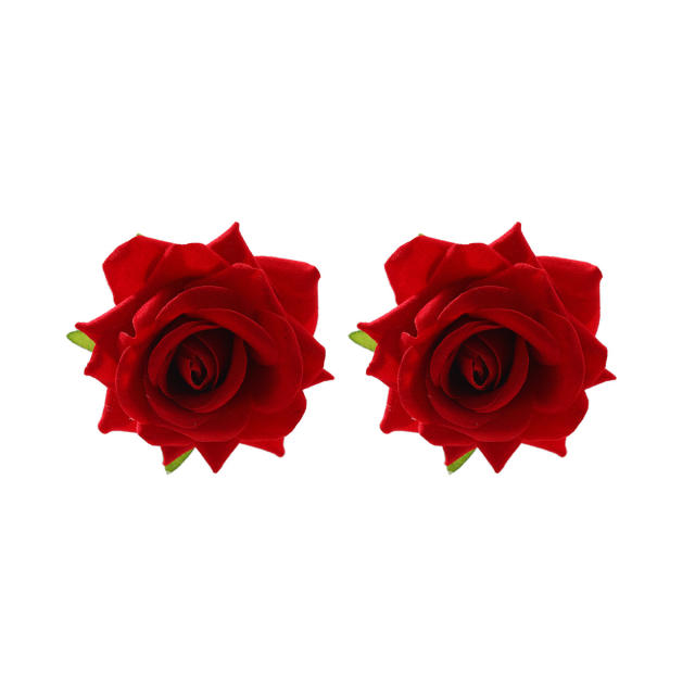 Ocean Romantic Beach Vacation Style Three-Dimensional Velvet Rose Earrings for Women