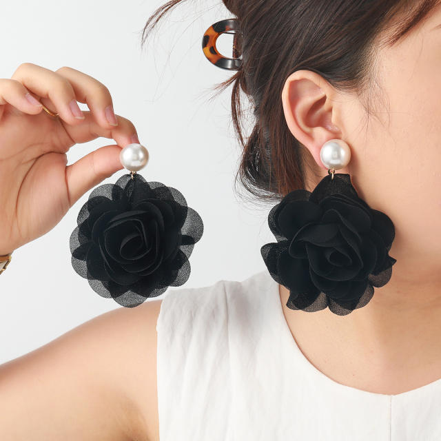 Multi-Layered Three-Dimensional Chiffon Earrings Summer Fashionable Earrings for Women Cross-Border Supply