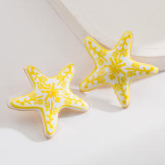 Hot-Selling Painted Blue White Porcelain Starfish Earrings