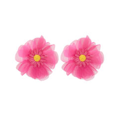 Exaggerated rose red Chiffon Multi-Layered Flower Stereo Earrings