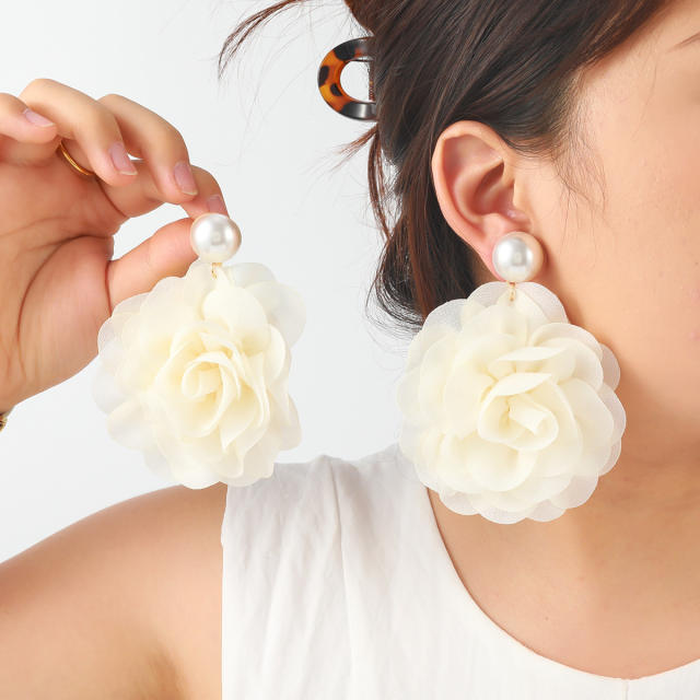 Multi-Layered Three-Dimensional Chiffon Earrings Summer Fashionable Earrings for Women Cross-Border Supply