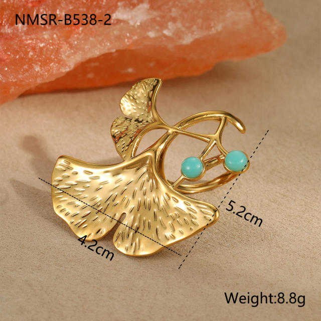 Chunky Ginkgo Leaf design stainless steel rings