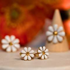 Summer color enamel daisy flower dangle earrings stainless steel ear cuff