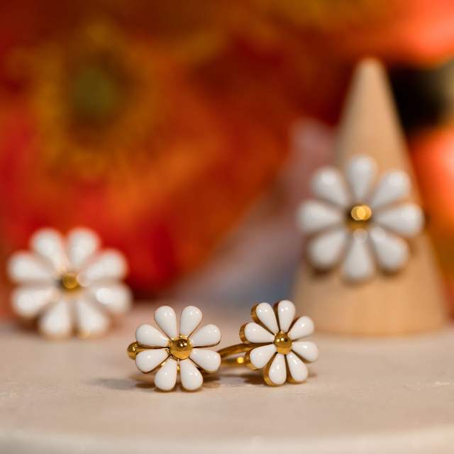 Summer color enamel daisy flower dangle earrings stainless steel ear cuff