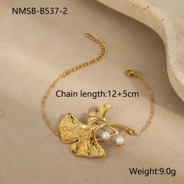 Chunky Ginkgo Leaf design stainless steel rings
