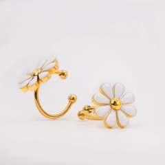 Summer color enamel daisy flower dangle earrings stainless steel ear cuff