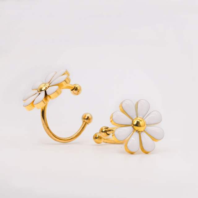 Summer color enamel daisy flower dangle earrings stainless steel ear cuff