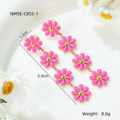 Summer color enamel daisy flower dangle earrings stainless steel ear cuff
