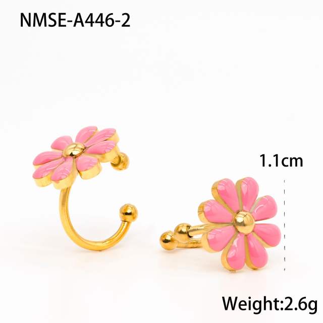 Summer color enamel daisy flower dangle earrings stainless steel ear cuff