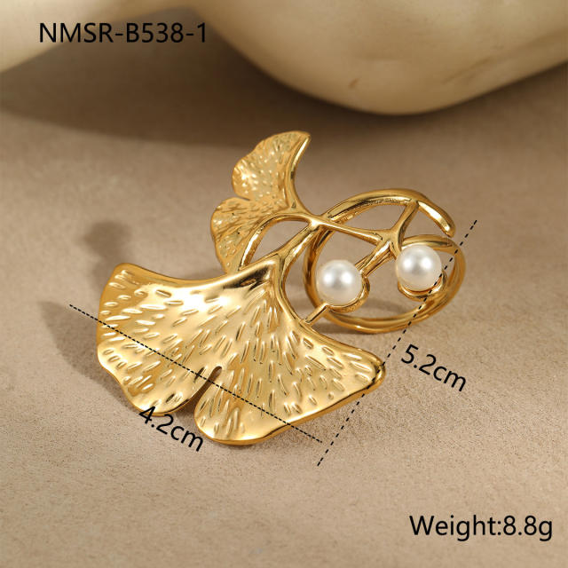 Chunky Ginkgo Leaf design stainless steel rings