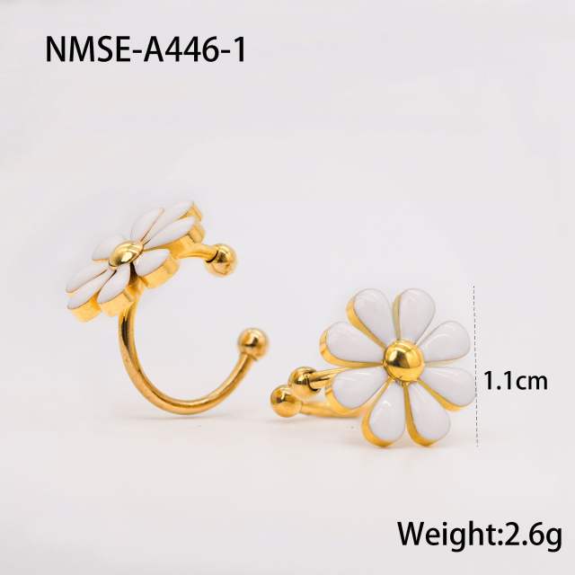 Summer color enamel daisy flower dangle earrings stainless steel ear cuff