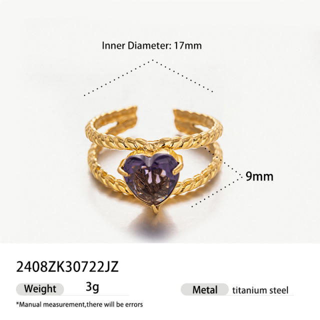 18K Gold Color Zircon Ins High-end Fashion Light Luxury Ring Women's Stainless Steel Ring