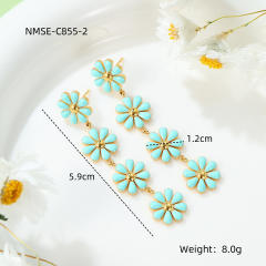 Summer color enamel daisy flower dangle earrings stainless steel ear cuff