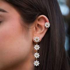 Summer color enamel daisy flower dangle earrings stainless steel ear cuff