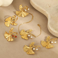 Chunky Ginkgo Leaf design stainless steel rings