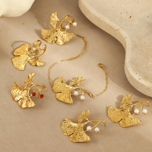 Chunky Ginkgo Leaf design stainless steel rings