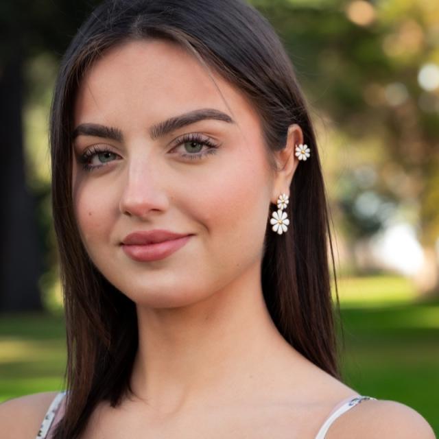 Summer color enamel daisy flower dangle earrings stainless steel ear cuff