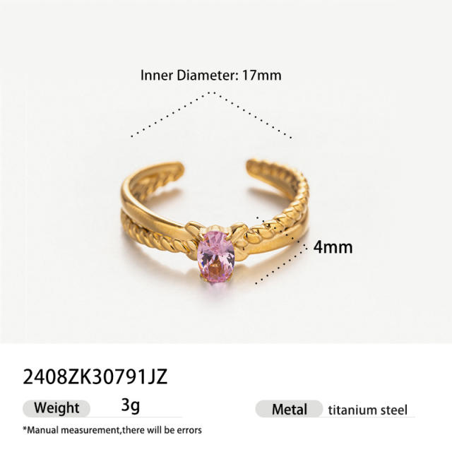 18K Gold Color Zircon Ins High-end Fashion Light Luxury Ring Women's Stainless Steel Ring