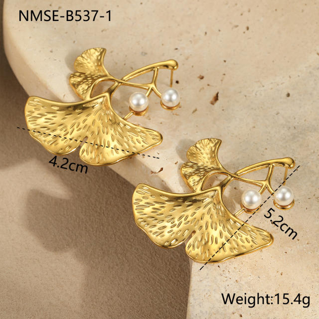 Chunky Ginkgo Leaf design stainless steel rings