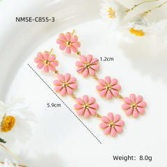 Summer color enamel daisy flower dangle earrings stainless steel ear cuff