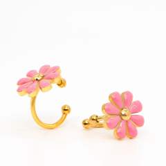 Summer color enamel daisy flower dangle earrings stainless steel ear cuff