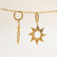 18KG hollow out sun symbol stainless steel earrings bracelet suit