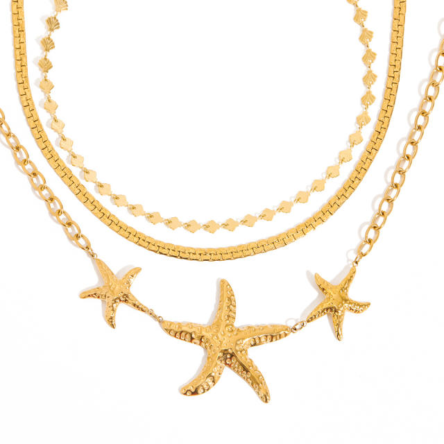 Summer gold color starfish chain necklace stainless steel necklace