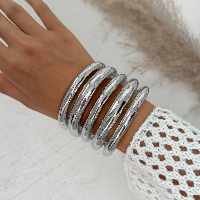 Punk trend chunky metal stainless steel cuff bangle bracelet ring bracelet