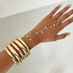 Punk trend chunky metal stainless steel cuff bangle bracelet ring bracelet
