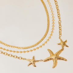 Summer gold color starfish chain necklace stainless steel necklace