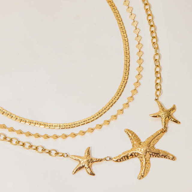 Summer gold color starfish chain necklace stainless steel necklace
