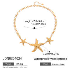 Summer gold color starfish chain necklace stainless steel necklace