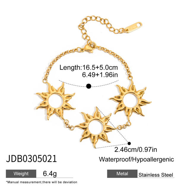 18KG hollow out sun symbol stainless steel earrings bracelet suit