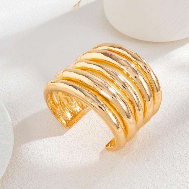 Punk trend chunky metal stainless steel cuff bangle bracelet ring bracelet