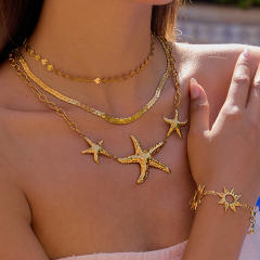 Summer gold color starfish chain necklace stainless steel necklace
